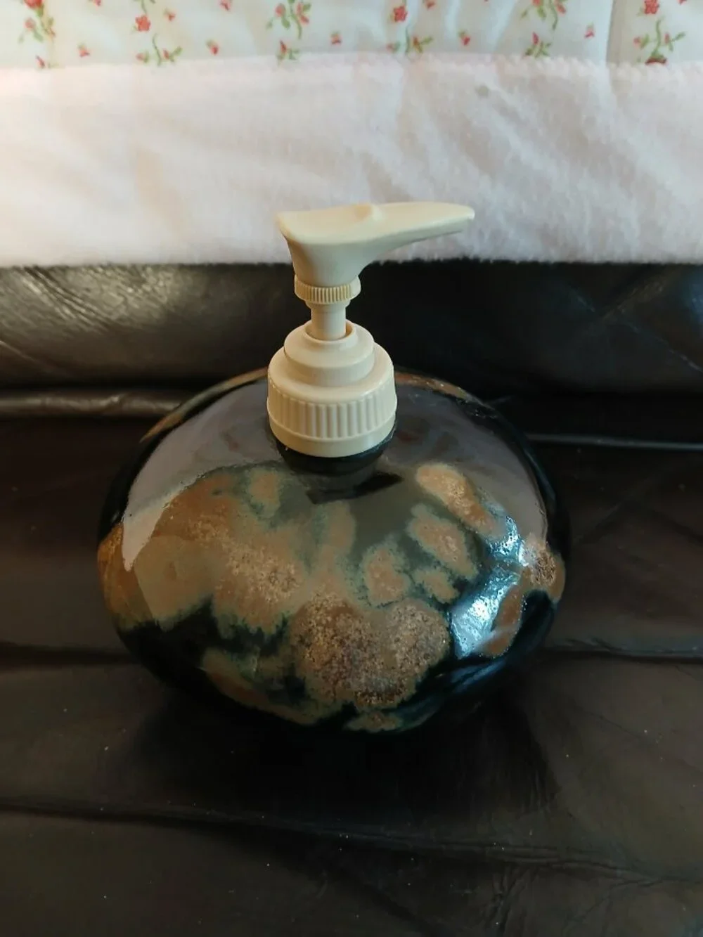 Ceramic Soap Dispenser Pump Bottle Drip Glaze Blue Gold glitter specks